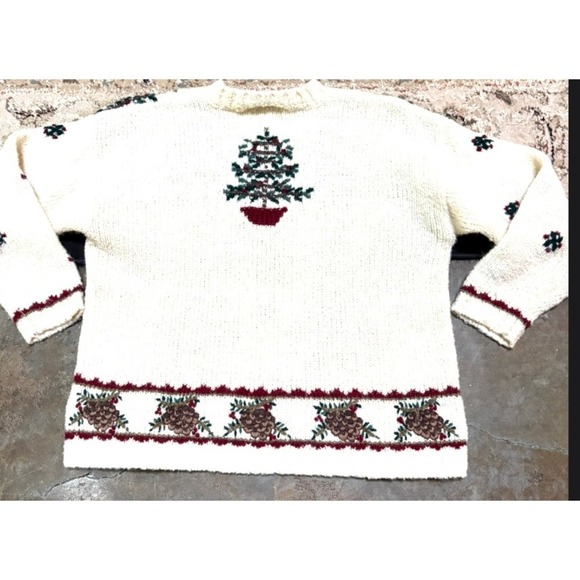 Talbots Petites Christmas Tree Sweater Holiday Knit Cream Wool Blend PS - Picture 3 of 3